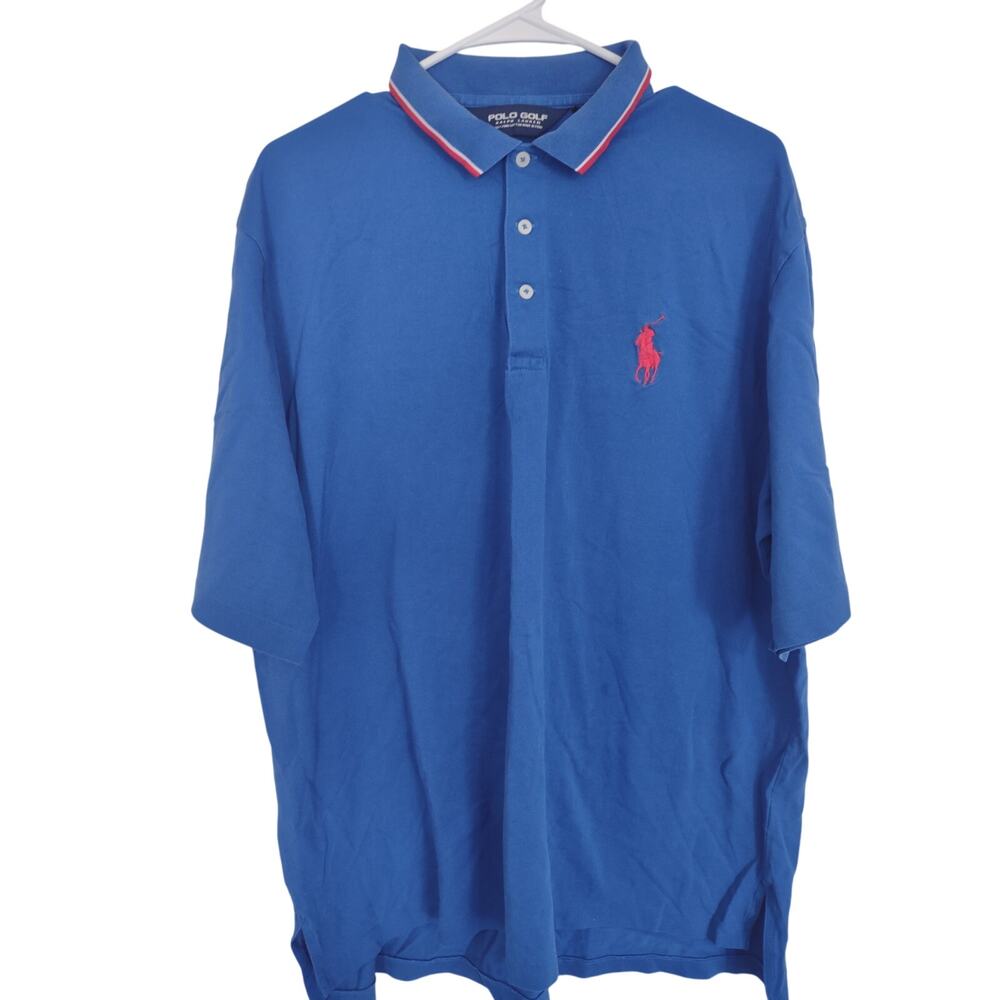 Ralph Lauren‎ Polo Golf Shirt Blue Big Pony XL Classic Preppy Outdoors Casual